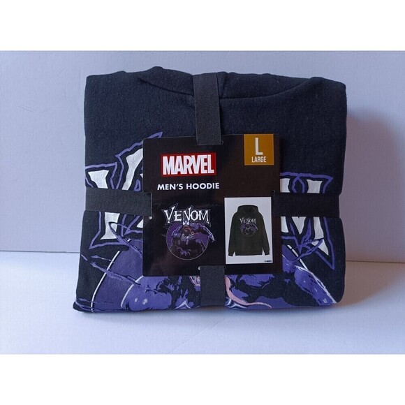 Venom Pullover Hoodie Men's Size Large Graphic Print Black Long Sleeve - Picture 2 of 6